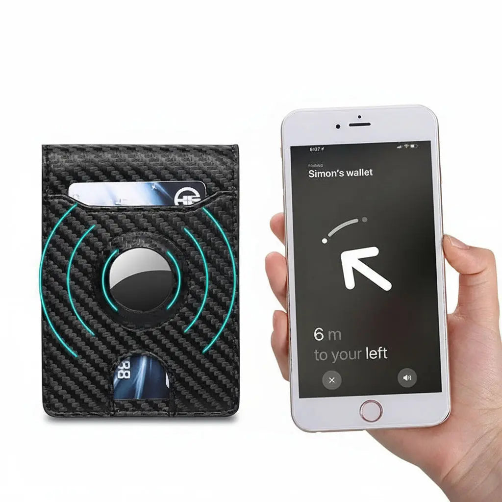 Carbon Fiber Leather Wallet Tracker Men pawello